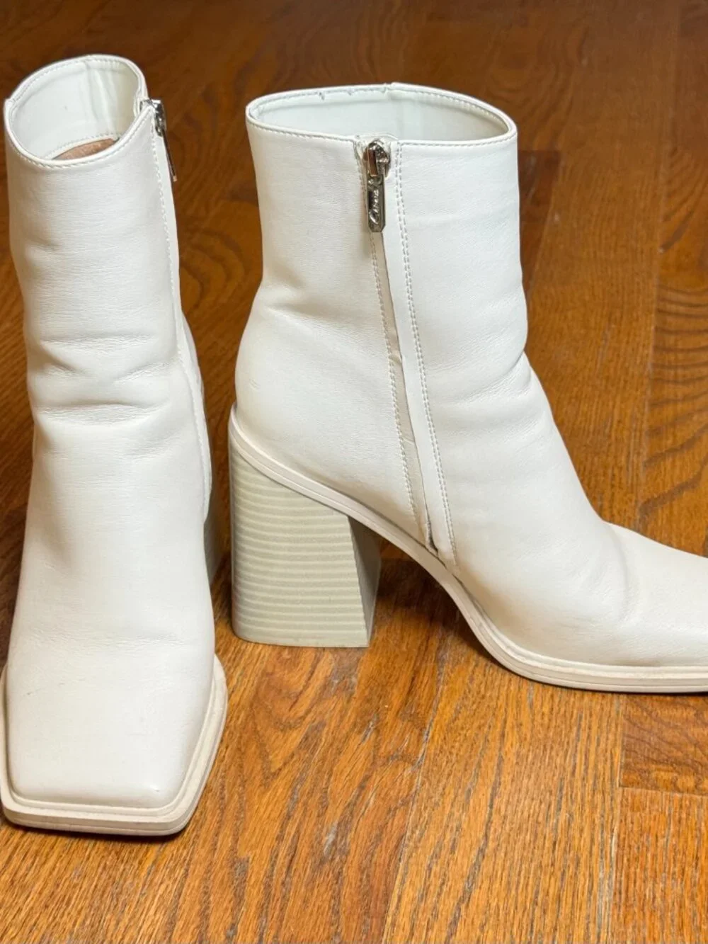 Sam Edelman Layla 2 Ivory Square Toe Block Heel Ankle Boots sz(9)Circus NY